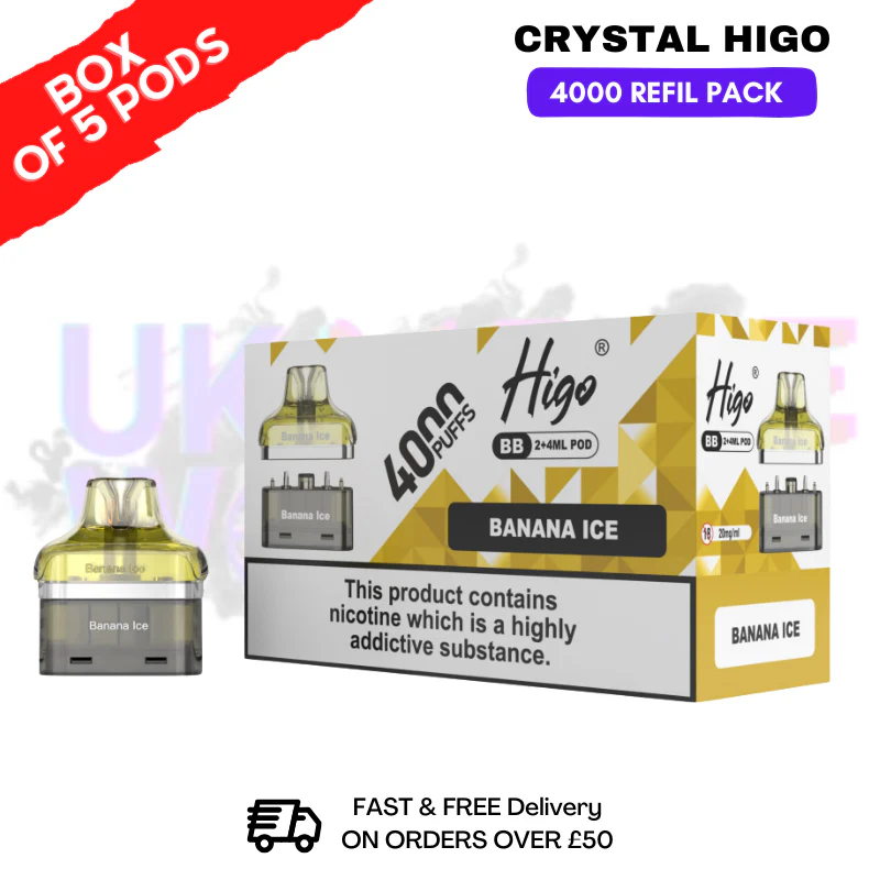 Banana ICE Crystal Higo 4000 REFIL Pods BOX OF 5