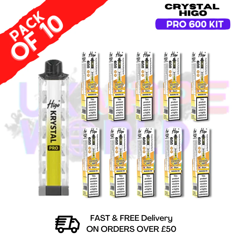Banana ICE HIGO Crystal Pro 600 Puff Kits Box Of 10