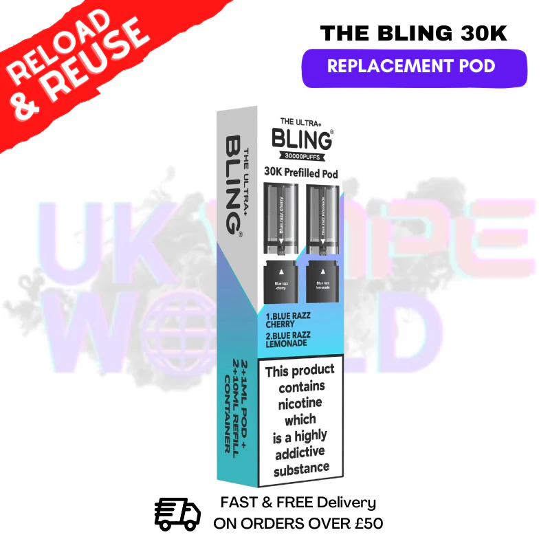 Blue Razz Cherry Bling 30k REFIL PACK Ultra Plus Pods - £6.99
