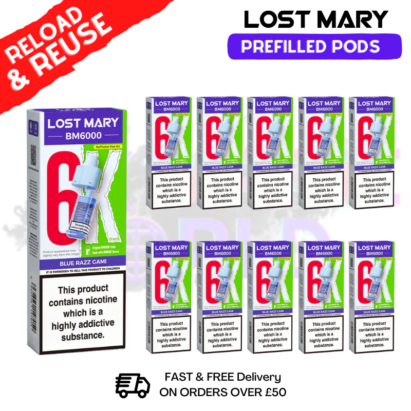 Blue Razz Gami Lost Mary BM6000 Replacement Pods BOX OF 10