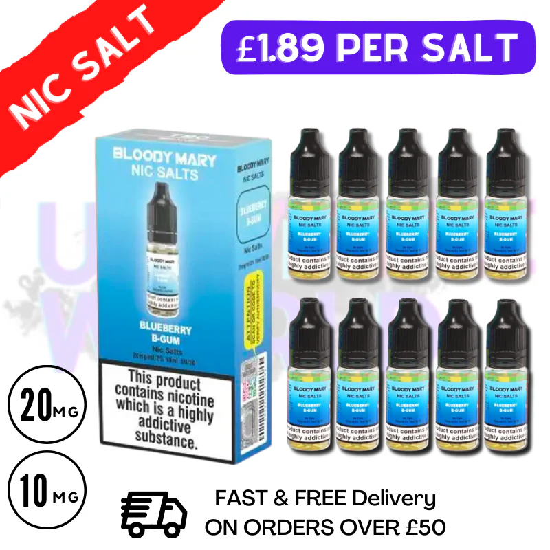 Blueberry Bubblegum Bloody Mary Nic Salt Box of 10