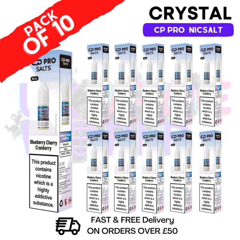 Blueberry Cherry Cranberry Crystal CP Pro Nic Salts Box Of 10
