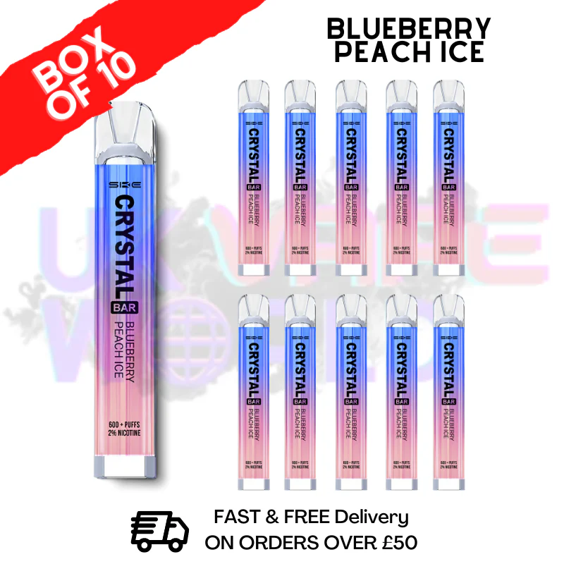 Blueberry Peach ICE - Crystal Bar Puffs 600 SKE Box Of 10