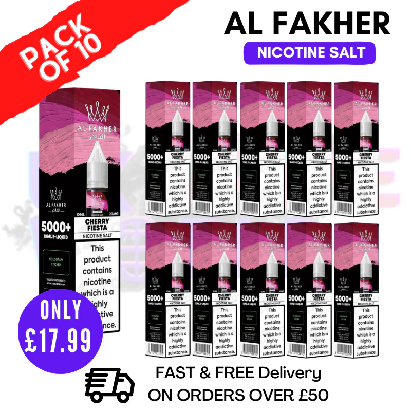 Cherry Fiesta Al Fakher 5000+ Nic Salt BOX OF 10