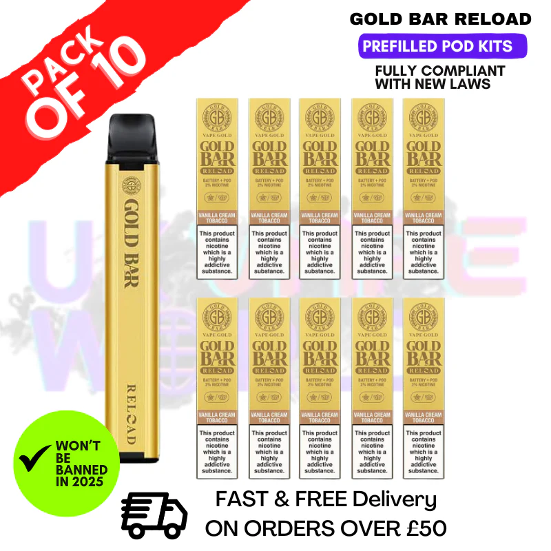 Cream Tobacco Gold Bar Reload Prefilled Pod Kit Box of 10