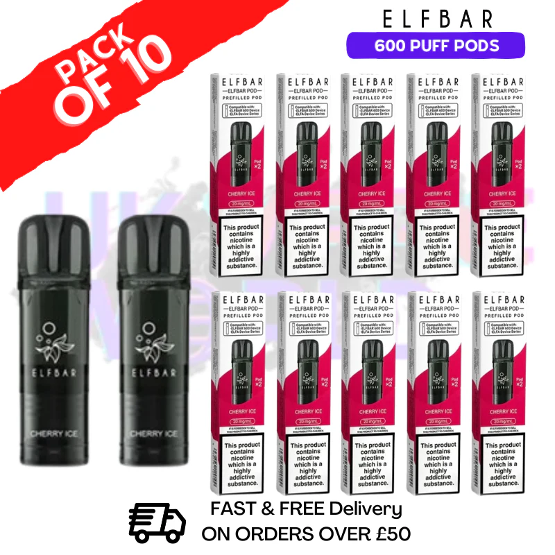 Elf Bar 600 Puff Cherry Ice Replacement Pods Box of 10