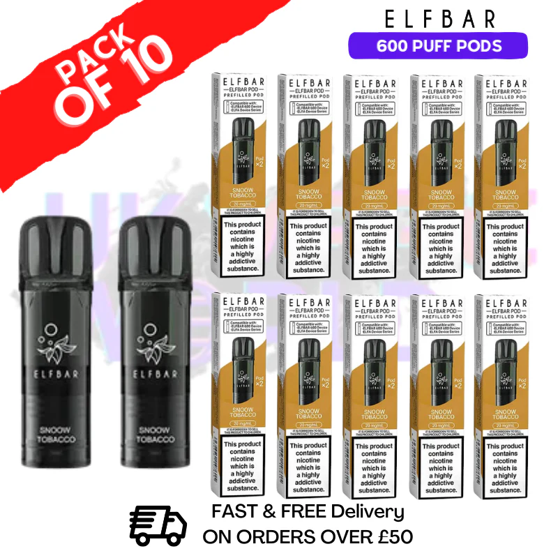 Elf Bar 600 Puff Snoow Tobacco Replacement Pods Box of 10