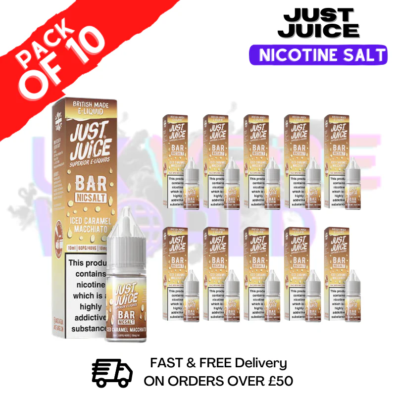 ICE Caramel Macchiato Just Juice Nic Salt Box Of 10 - ONLY £17.99