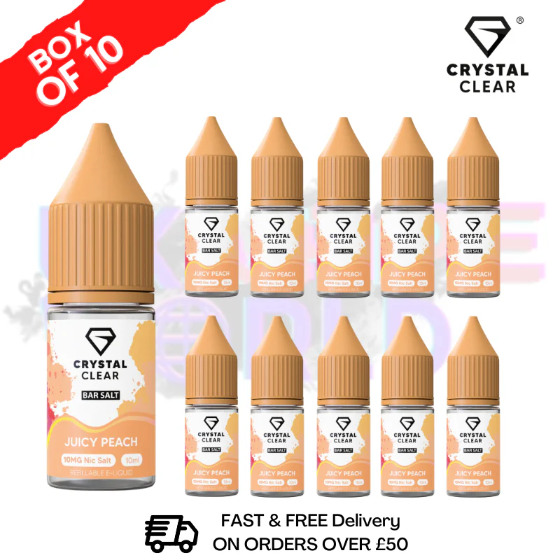 Juicy Peach Crystal Clear Nic Salt Box Of 10 - Only £17.99