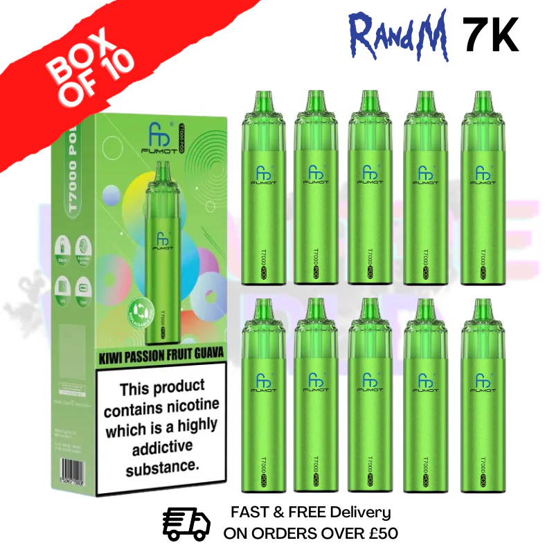 Kiwi Passion Fruit Guava RandM 7000 Puff T7000 Box Of 10