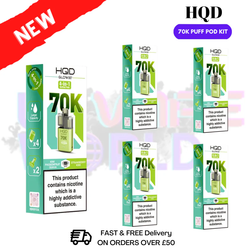 Kiwi Passionfruit Guava HQD Glow Air 70k Vape Kit Box of 5