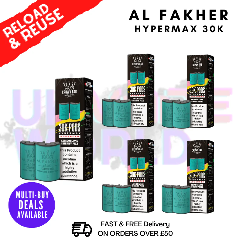Lemon Lime Cherry Fizz AL Fakher 30K Box Of 5 Replacement Pods