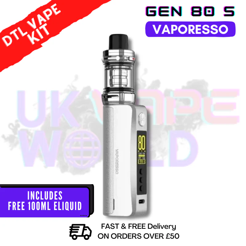 Silver Vaporesso GEN 80 S Vape Kit + Free 100ml - £27.99