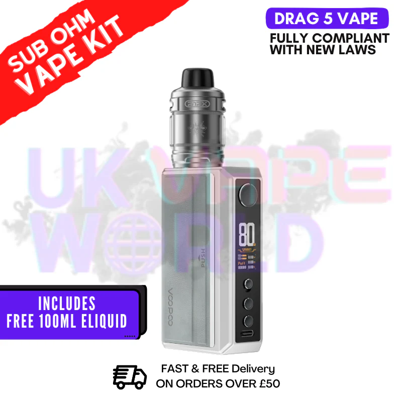 Silver VooPoo Drag 5 Vape Kit | £41.99 + FREE LIQUID