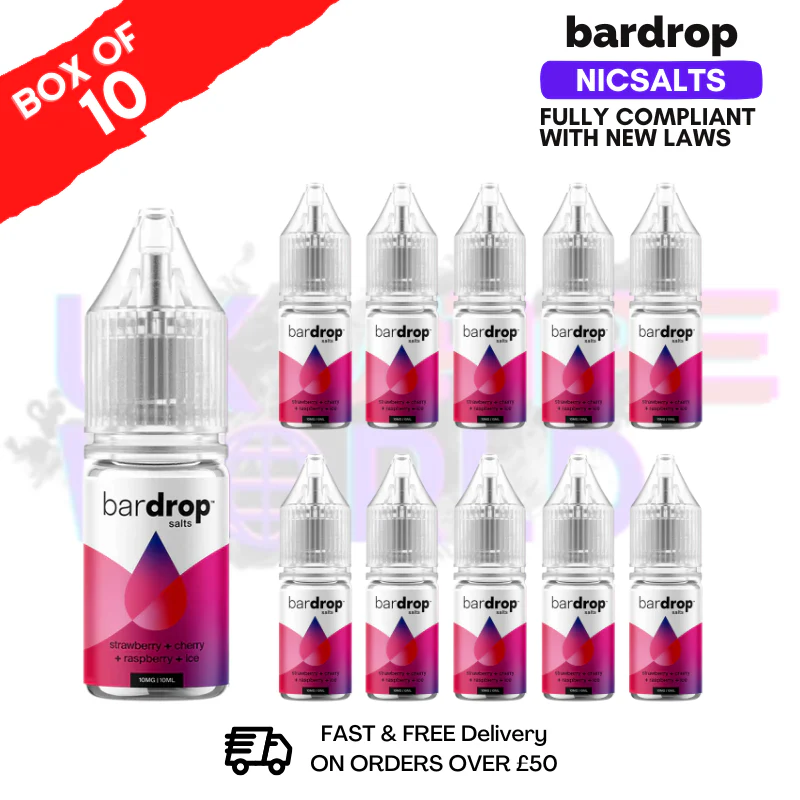 Strawberry Cherry Raspberry Ice Bar Drop Nic Salt Box Of 10