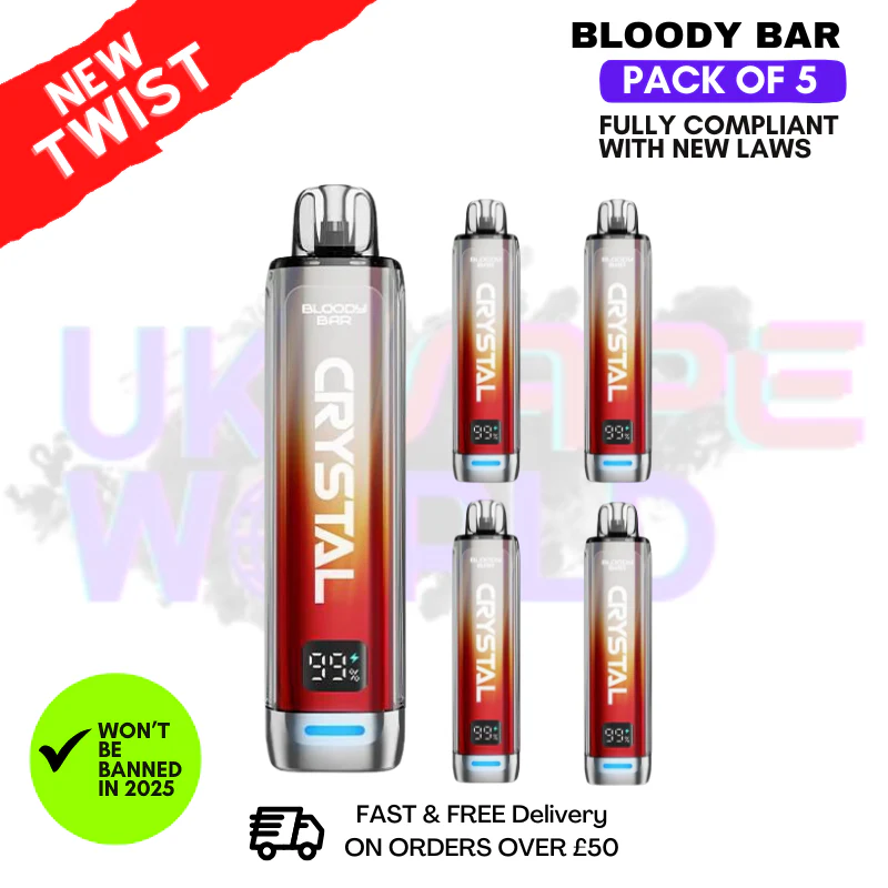 Strawberry Raspberry Cherry ICE Bloody Bar Crystal 10K Puff Pack Of 5