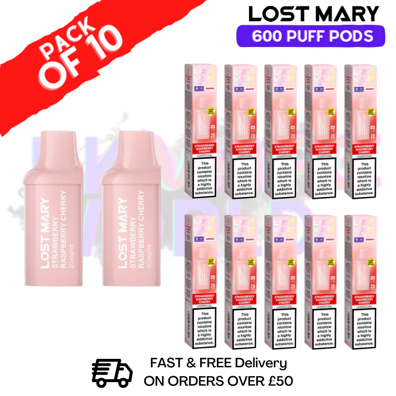 Strawberry Raspberry Cherry Lost Mary 600 Puff Replacement Pods Box Of 10