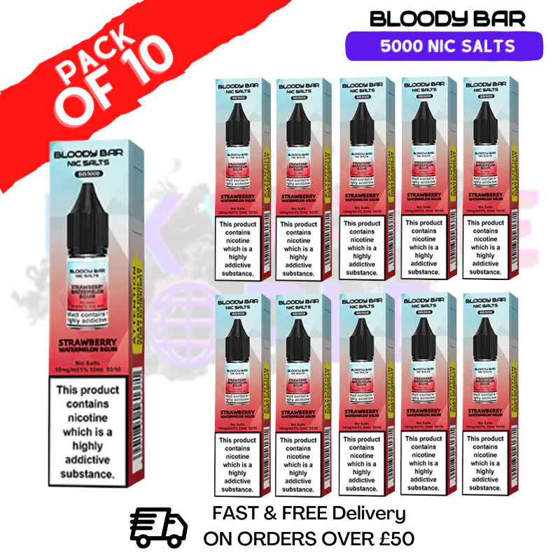 Strawberry Watermelon Bgum Bloody Bar 5000 Bar Salt Box Of 10