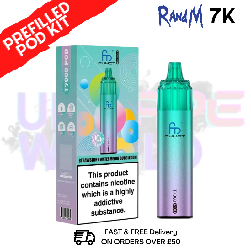 Strawberry Watermelon Bubblegum Fumot RandM T7000 7K Prefilled Pod Kit