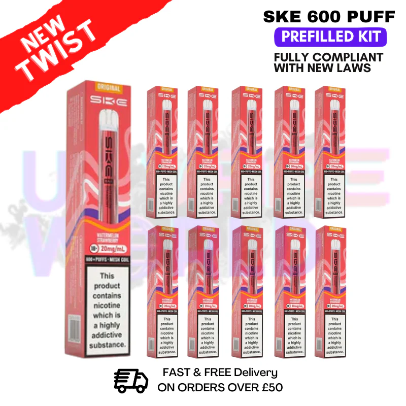 Watermelon Strawberry - Crystal Bar Puffs 600 SKE Box Of 10